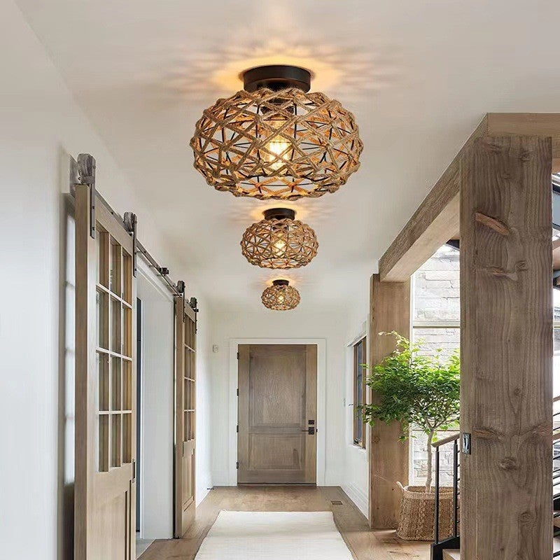 Lampa sufitowa rattanowa, żyrandol w stylu boho, lampa wisząca w stylu industrialnym, żyrandol sufitowy w stylu wabi-sabi - 3