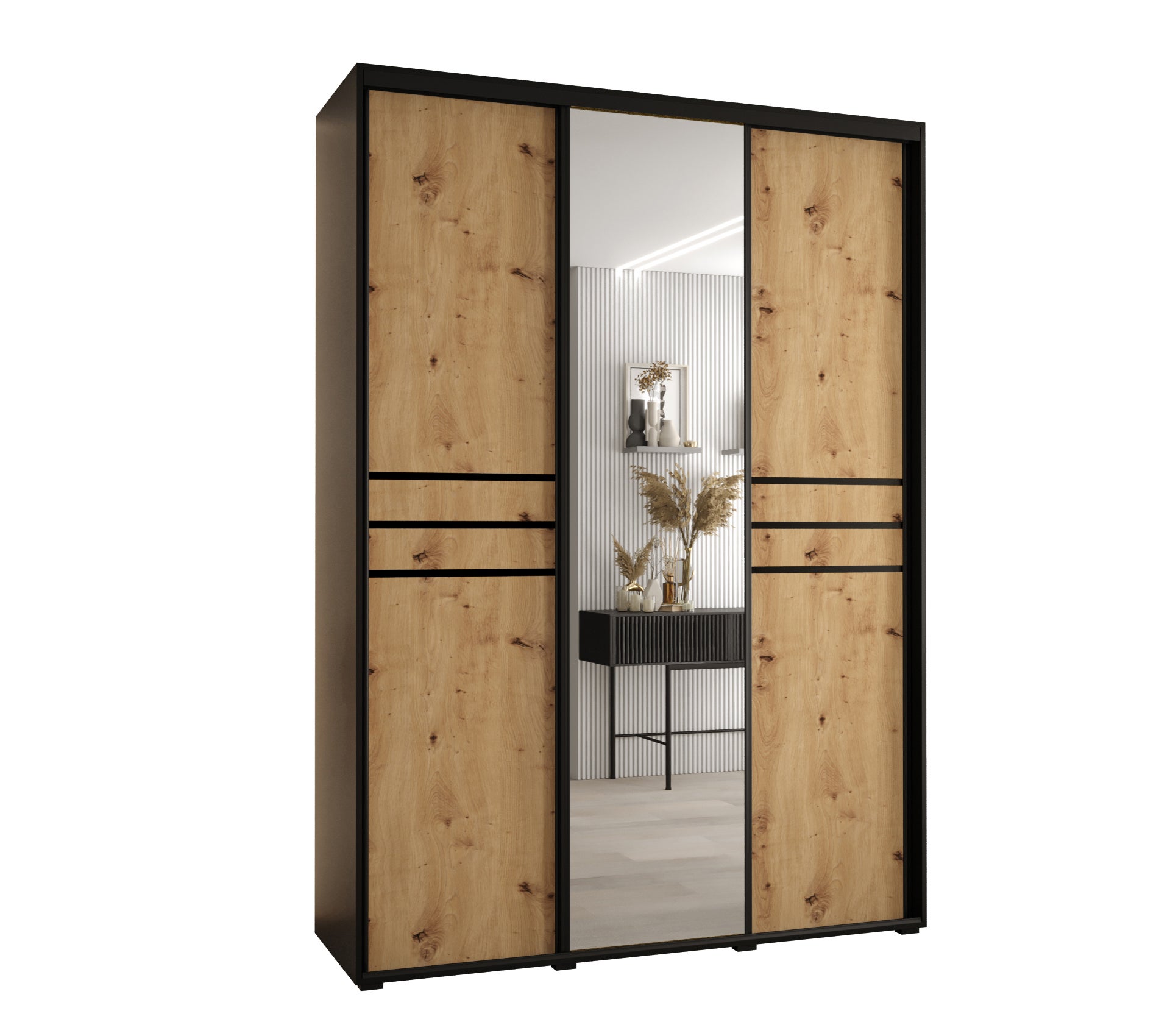 Szafa przesuwna z lustrem wysoka Davos 11 180 x 45 x 235,2 cm czarny + artisan + u. czarny - Abiks Meble