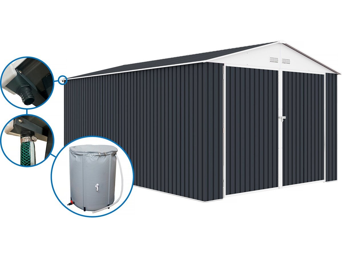 Garaż metalowy "Houston" - 15,36 m² z rynną i kolektorem wody - antracytowy
