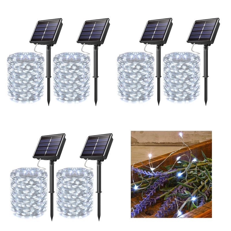 Zestaw sztuk metrowych solarnych lampek Fairy Tale Light LED trybów solarne lampki świąteczne do dekoracji ogrodu drucik miedziany Biały