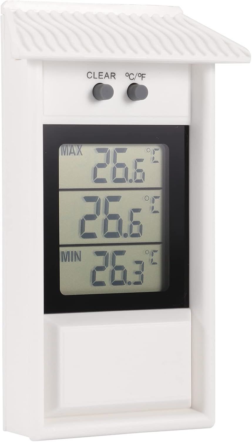 Elektroniczny termometr zewnętrzny, termometr do pomiaru temperatury maksymalnej i minimalnej w szklarniach, odpowiedni do szklarni ogrodowych (biały