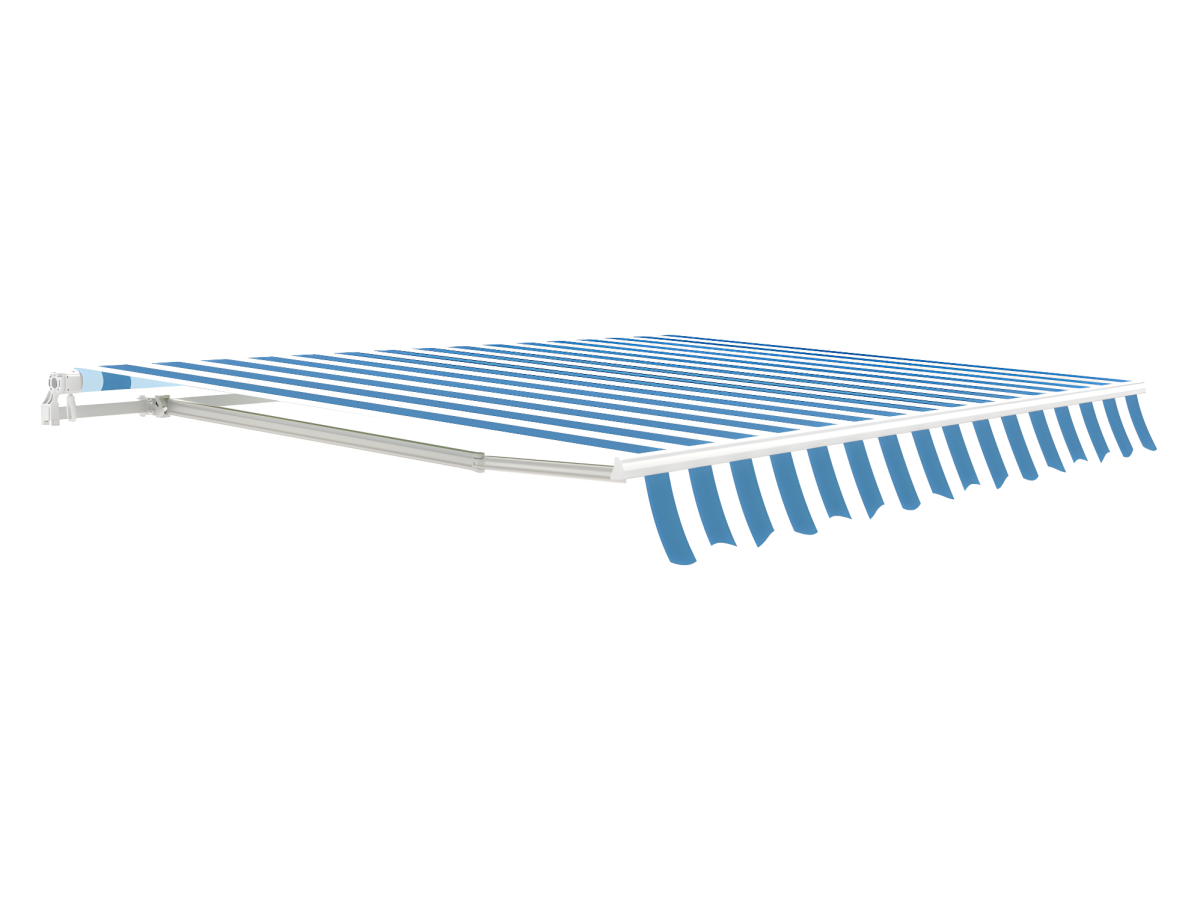 Tenda Da Sole A Braccio Snodato 350x300 Cm – Manuale Con Manovella, Angolo Regolabile 30°, Impermeabile E UV-Resistente, Colore Blu/Bianco