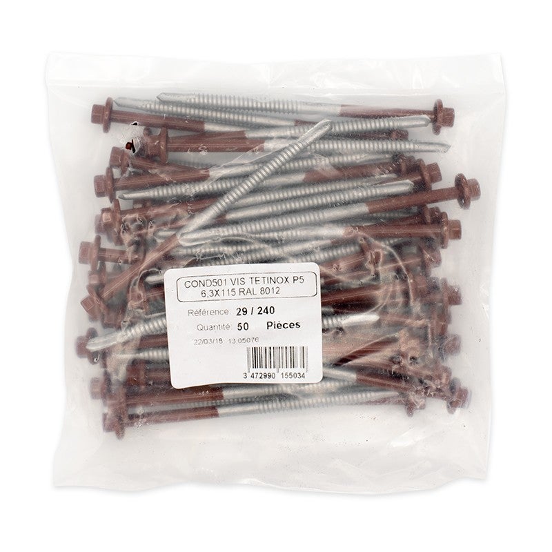 50 Vis pour support acier 6.3x115 | Gris Anthracite | RAL 7016 - 3