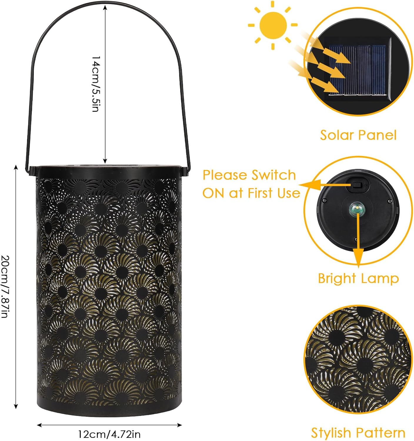 Paquet De 2 Lanternes Solaires Suspendues D'extérieur, Lampes Solaires De Paysage Noires 91786003