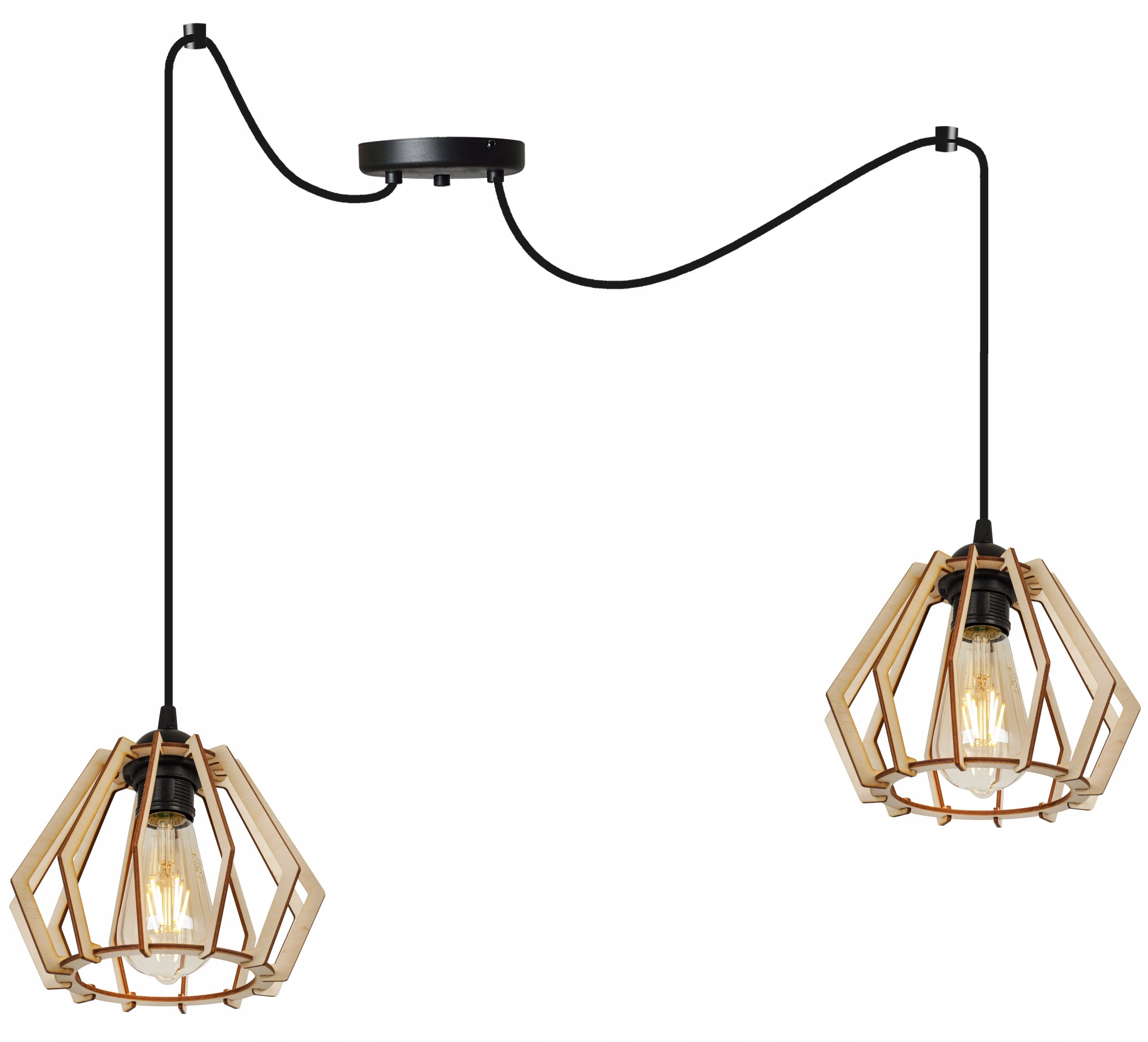 Lampa sufitowa wisząca modern Spider Timber 2xE27 klosz drewniany diament beżowy Light Home LH