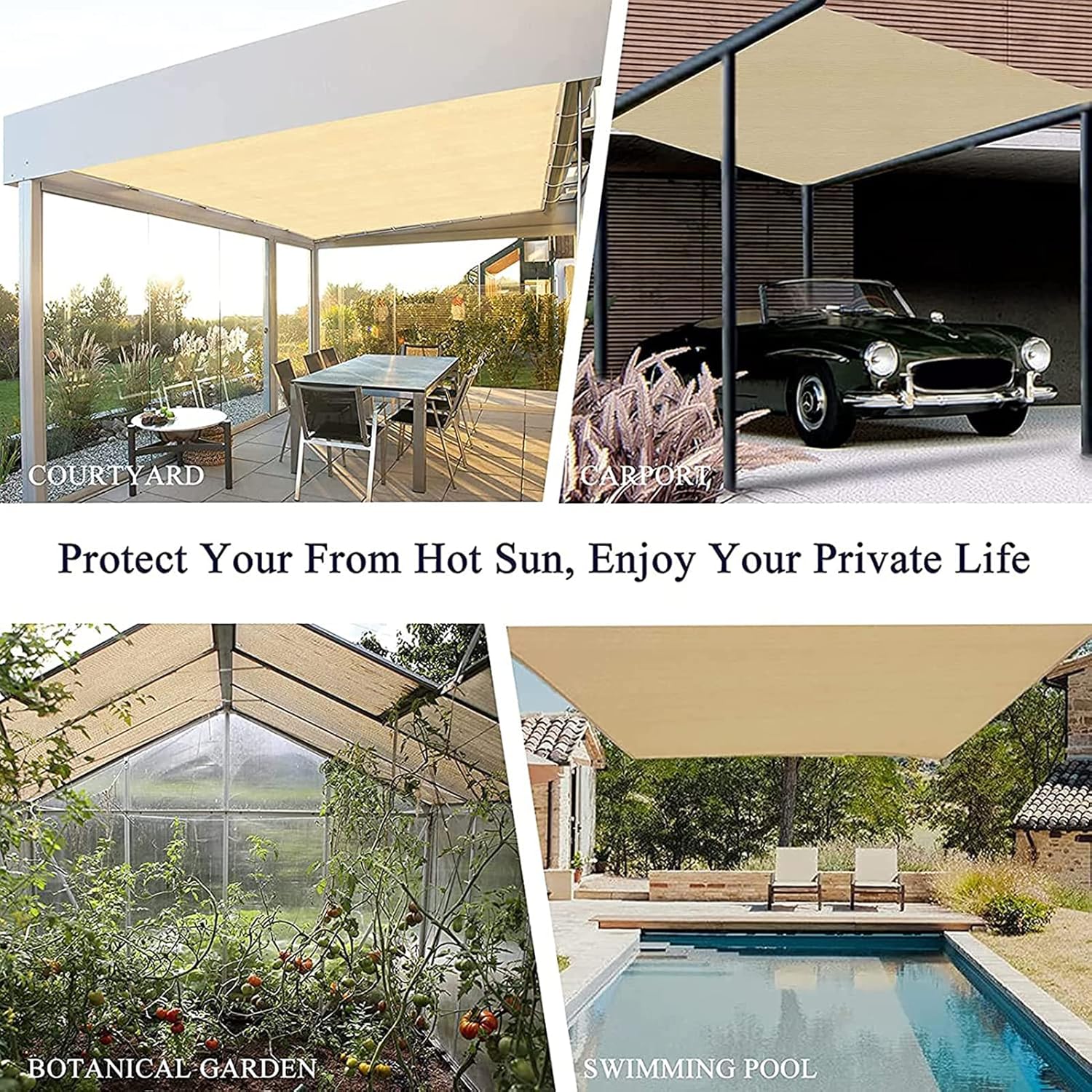 Voile d'ombrage Protection Solaire Toile Rectangulaire, HDPE 95% Anti-UV Auvent de Voiture avec Cordes et Serre-câbles pour Jardin - 2