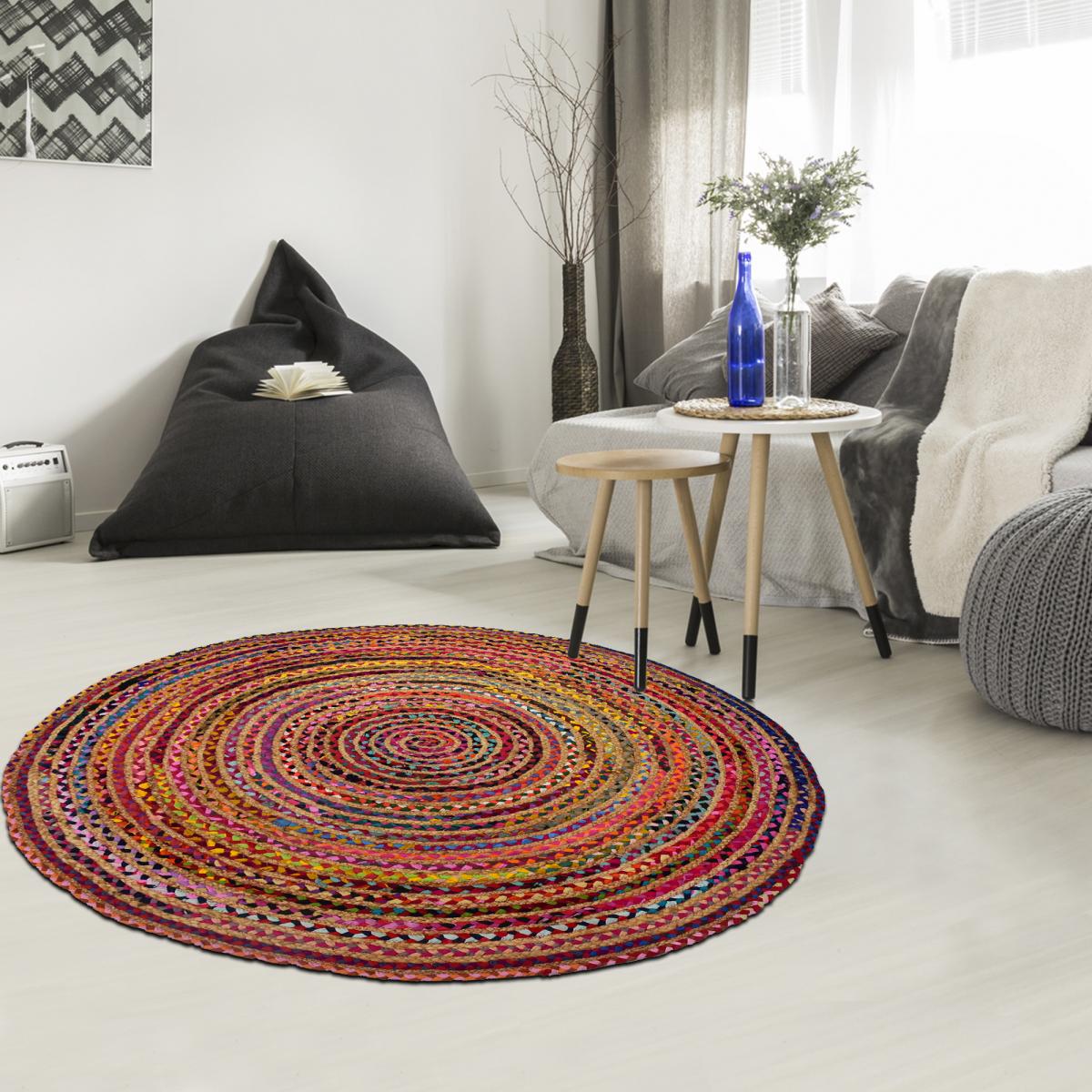 Tapis rond 200x200 rond ALANA Multicolore , tapis artisanal - 2