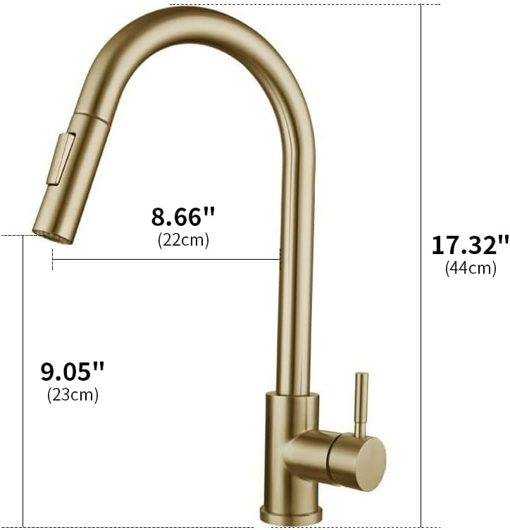 Rubinetto da cucina con spruzzatore estraibile, rubinetto a barra monoforo in acciaio inossidabile, maniglia singola, oro spazzolato - 5