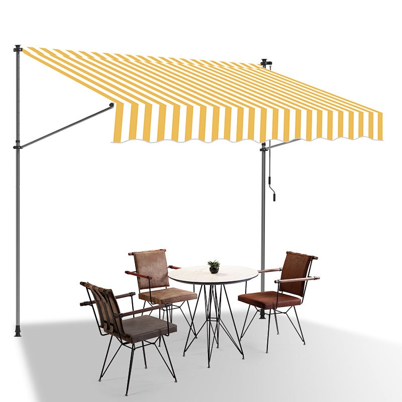 Markiza balkonowa żółto-biała, 350x120 cm, regulowana, odporność UV, na taras