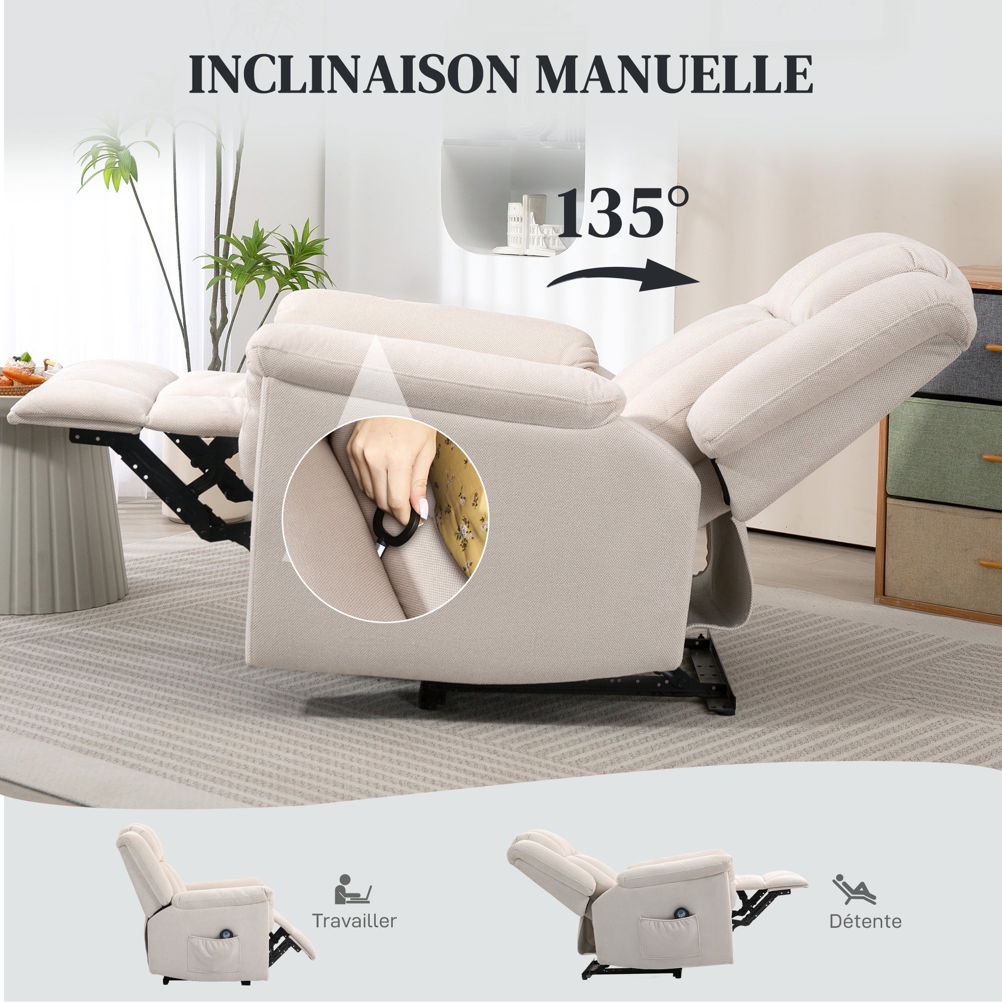 Fauteuil relax massant tissu chenille HOMCOM - 5