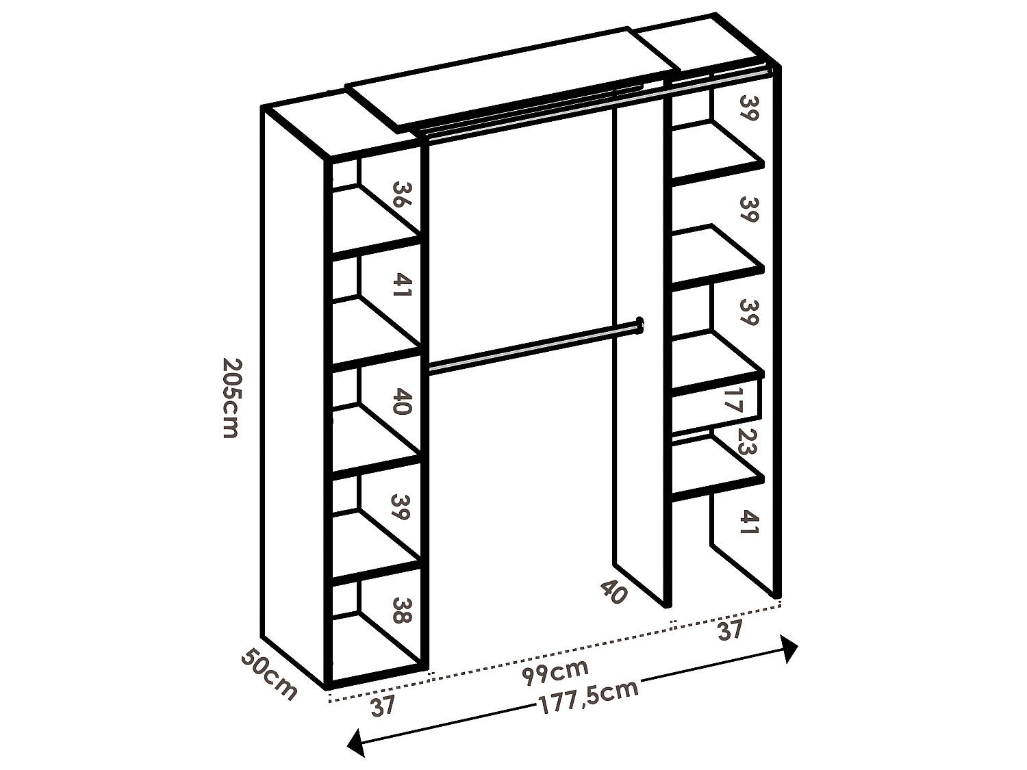 Dressing d'angle avec rideau et 1 porte - Avec miroir - L231 cm - Blanc et gris - BERTRAND - 6