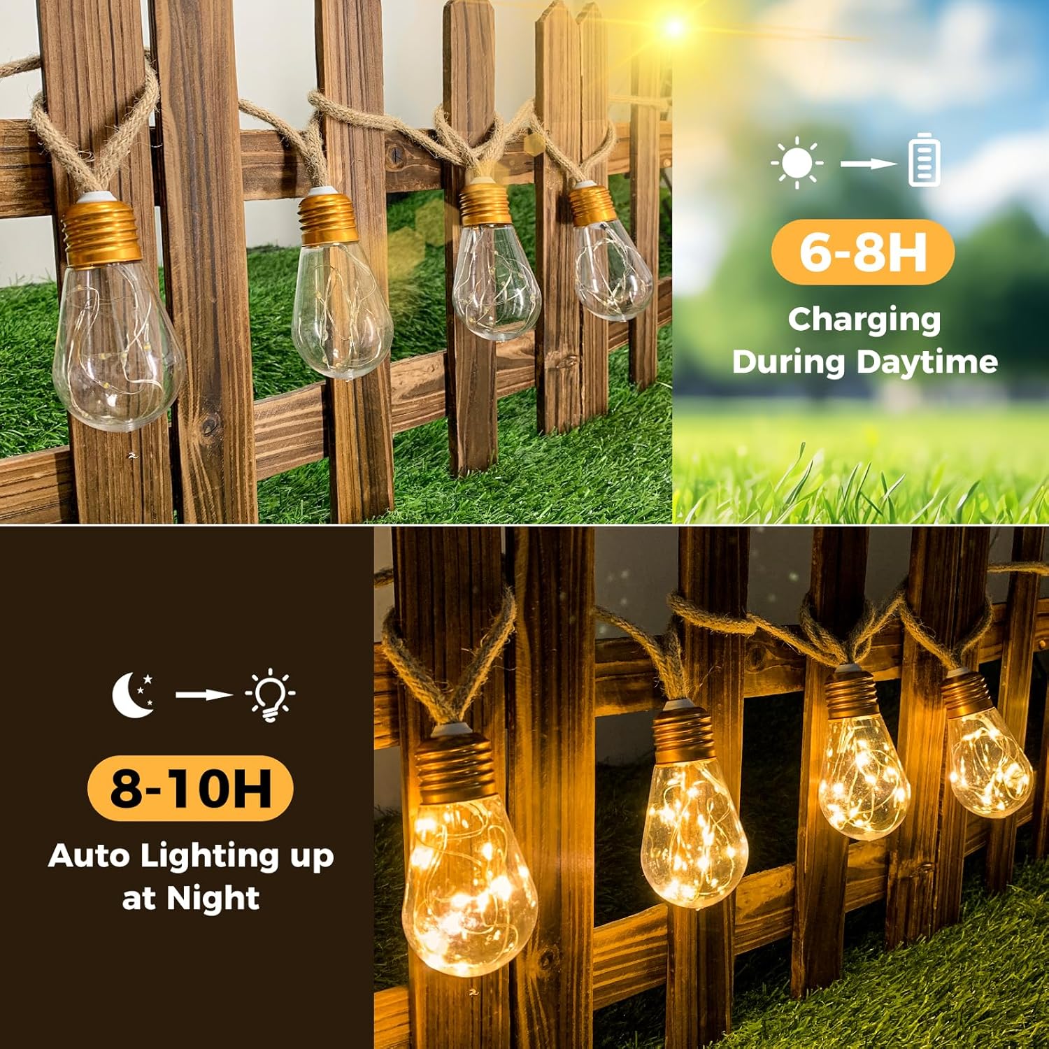Guirlande Guinguette Exterieur Solaireavec 16 Imperméable Ampoules 8M