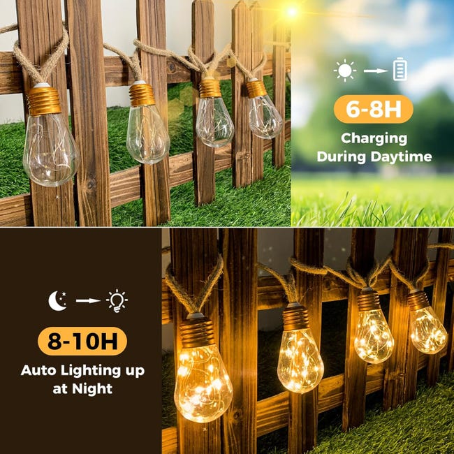 Guirlande Guinguette Exterieur Solaireavec 16 Imperméable Ampoules 8M Guirlande Guinguette Exterieur Solaireavec 16 Imperméable Ampoules 8M