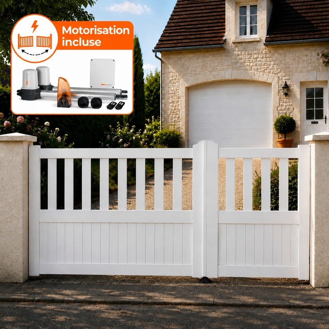 Portail battant électrique PVC blanc avec moteur Sentinel H 125 x L 250 ÉTRETAT