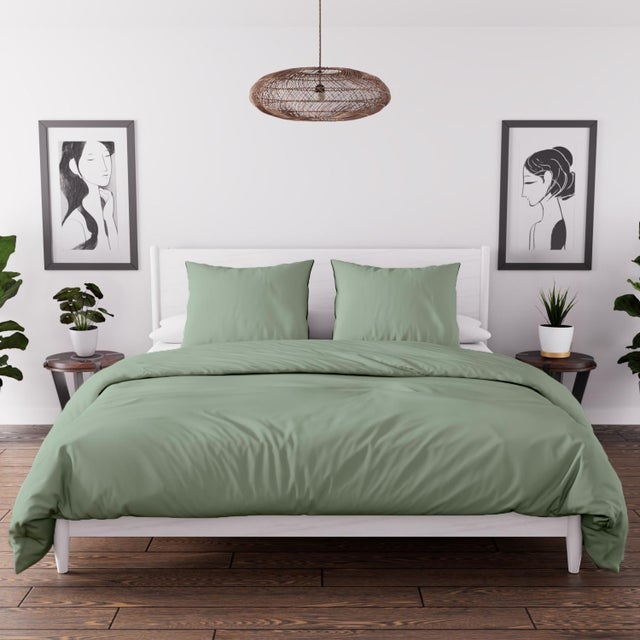 Parure de couette en microfibre lavée 260x240 cm BOHEME vert d'eau, par Soleil d'Ocre