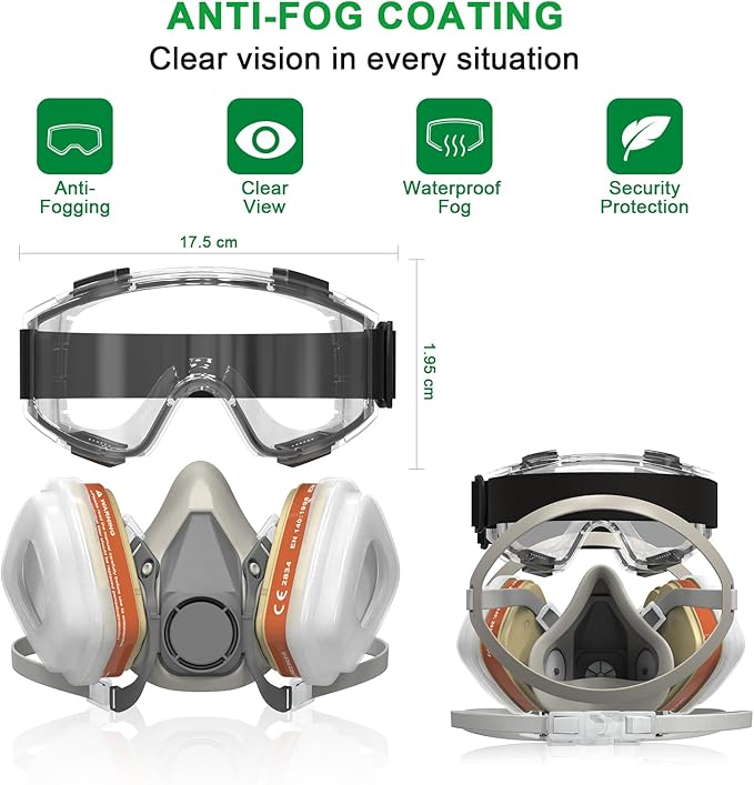 Masque de protection avec lunettes de sécurité et 10 filtres pour la peinture, la résine époxy, le bricolage, le ponçage, le soudage, la protection co - 2