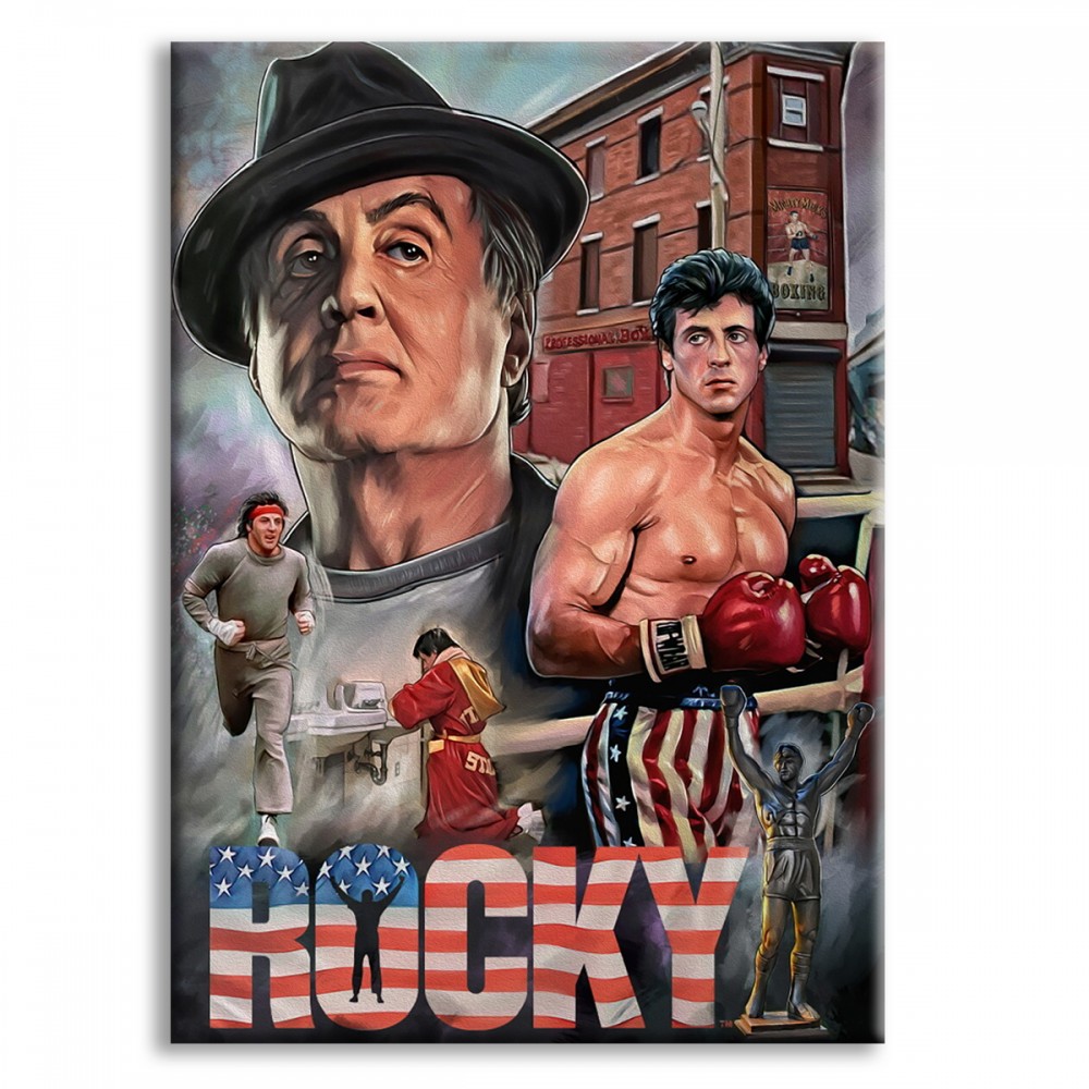 Rocky - cuadro impreso en lienzo montado en marco de madera, medida 70x100 cm