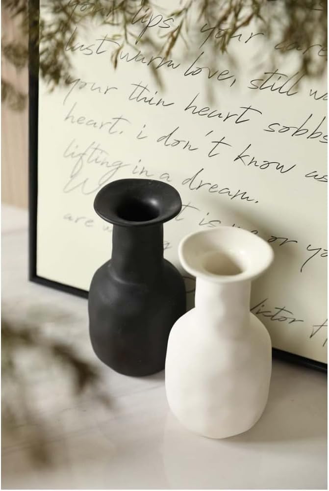 Vase en céramique de Style Nordique, Petit Vase déco pour l'herbe de la Pampa comme décoration bohème, Vase Blanc Mat 17cm - 4