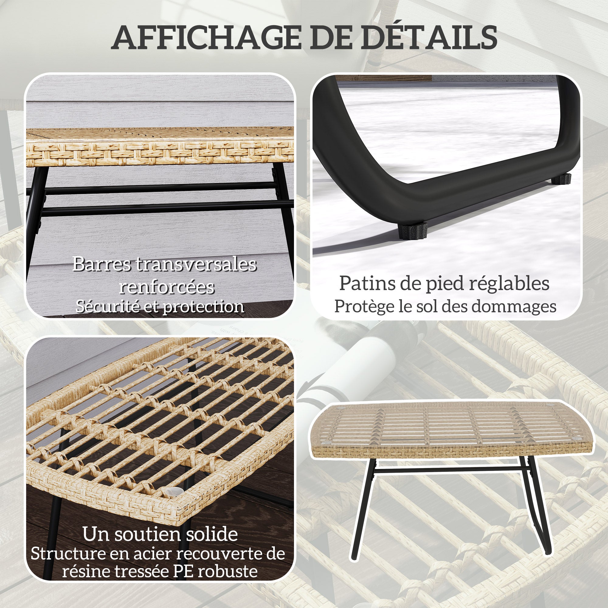 Table d'appoint de jardin résine tressée Outsunny - 7