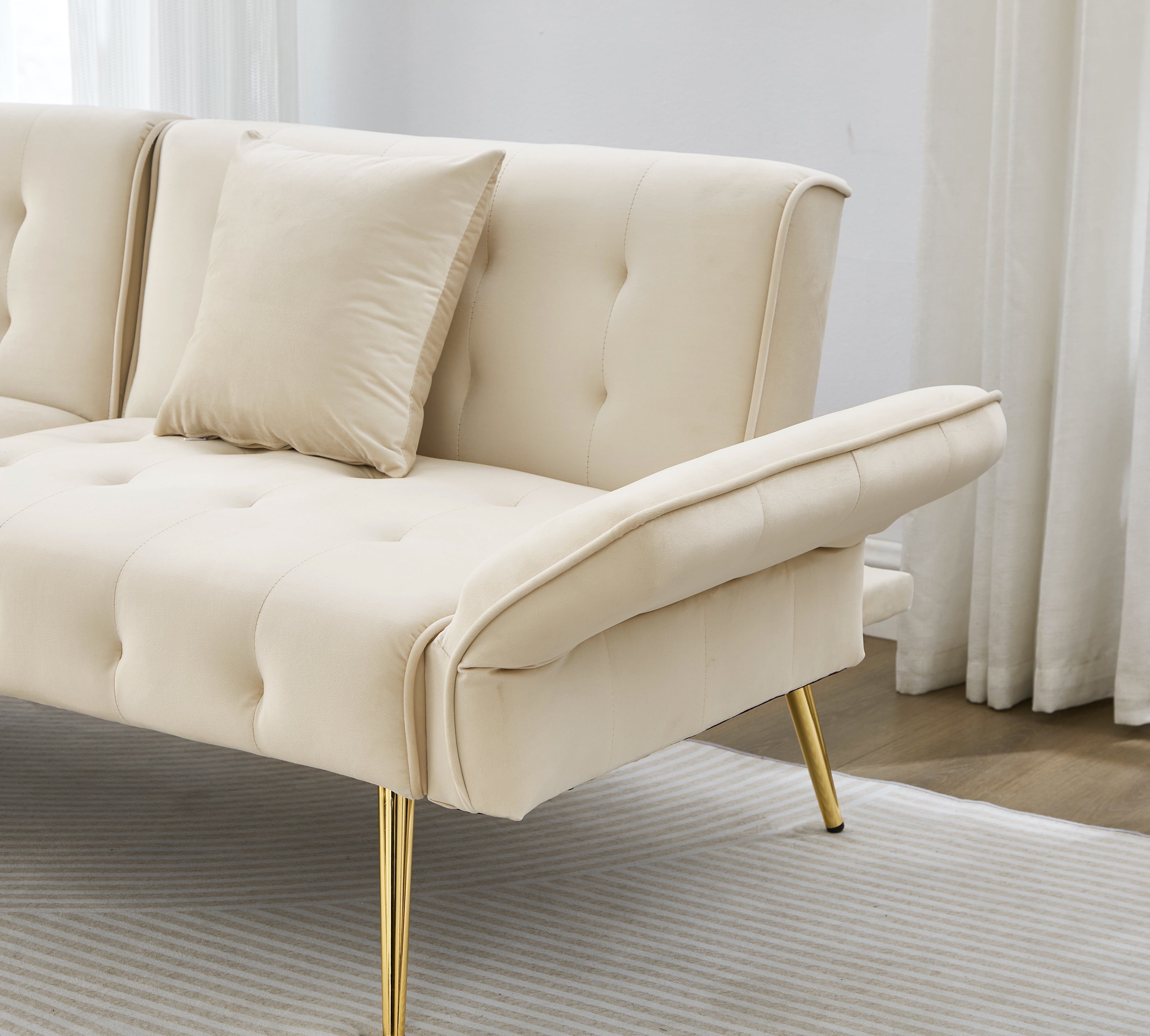 Wielofunkcyjna sofa 2-osobowa - Regulowane oparcie - Regulowane podłokietniki - Aksamit - Beżowa - 8