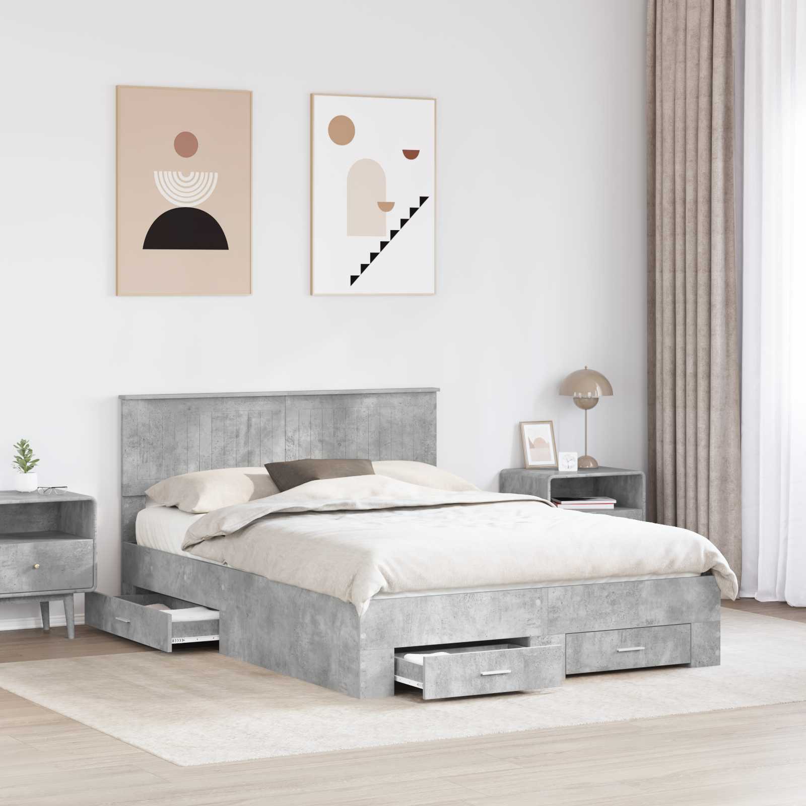 Cadre de lit gris béton 135 x 190 cm panneau de bois - 3