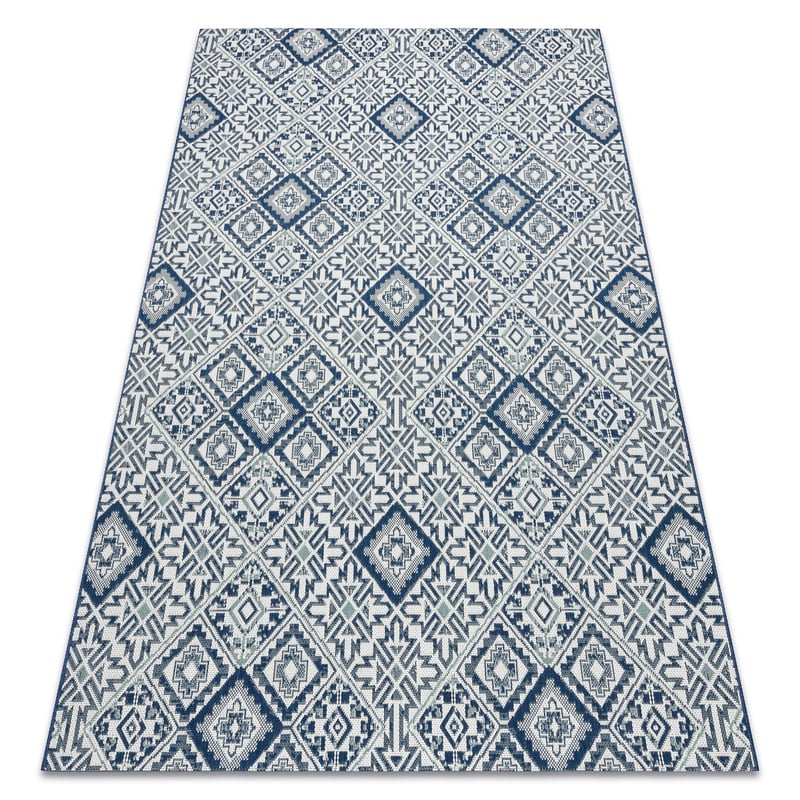 Dywan SZNURKOWY SIZAL COLOR 19247/699 Kwadraty Romby Płytki Niebieski 140x200 cm