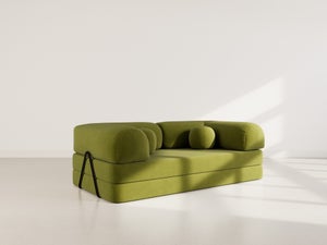Canapé Convertible 2 Places MATT En Velours Vert - Style Vintage, Lit Inclus