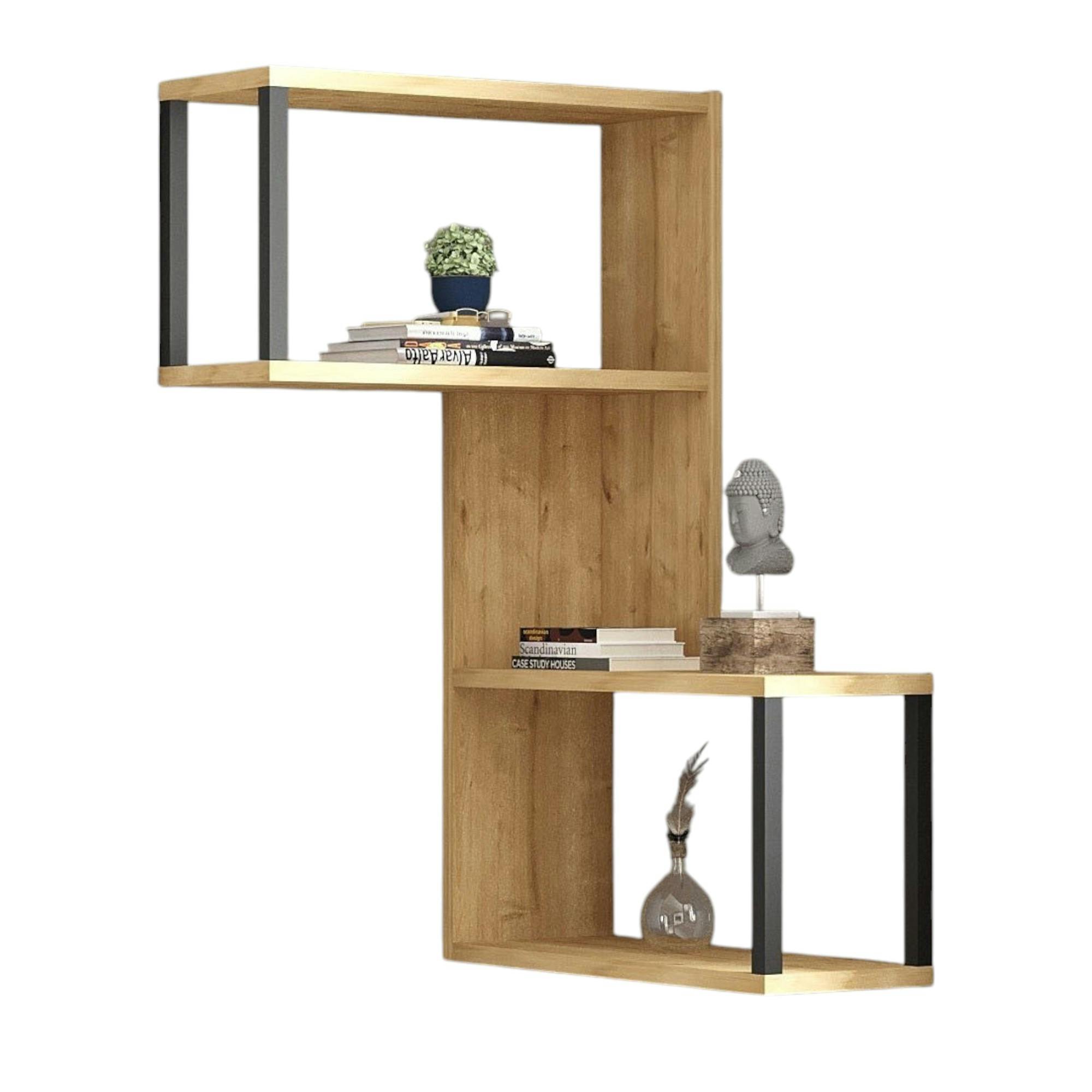 Etagère murale d'angle effet bois clair - 2 niches JENA - 4