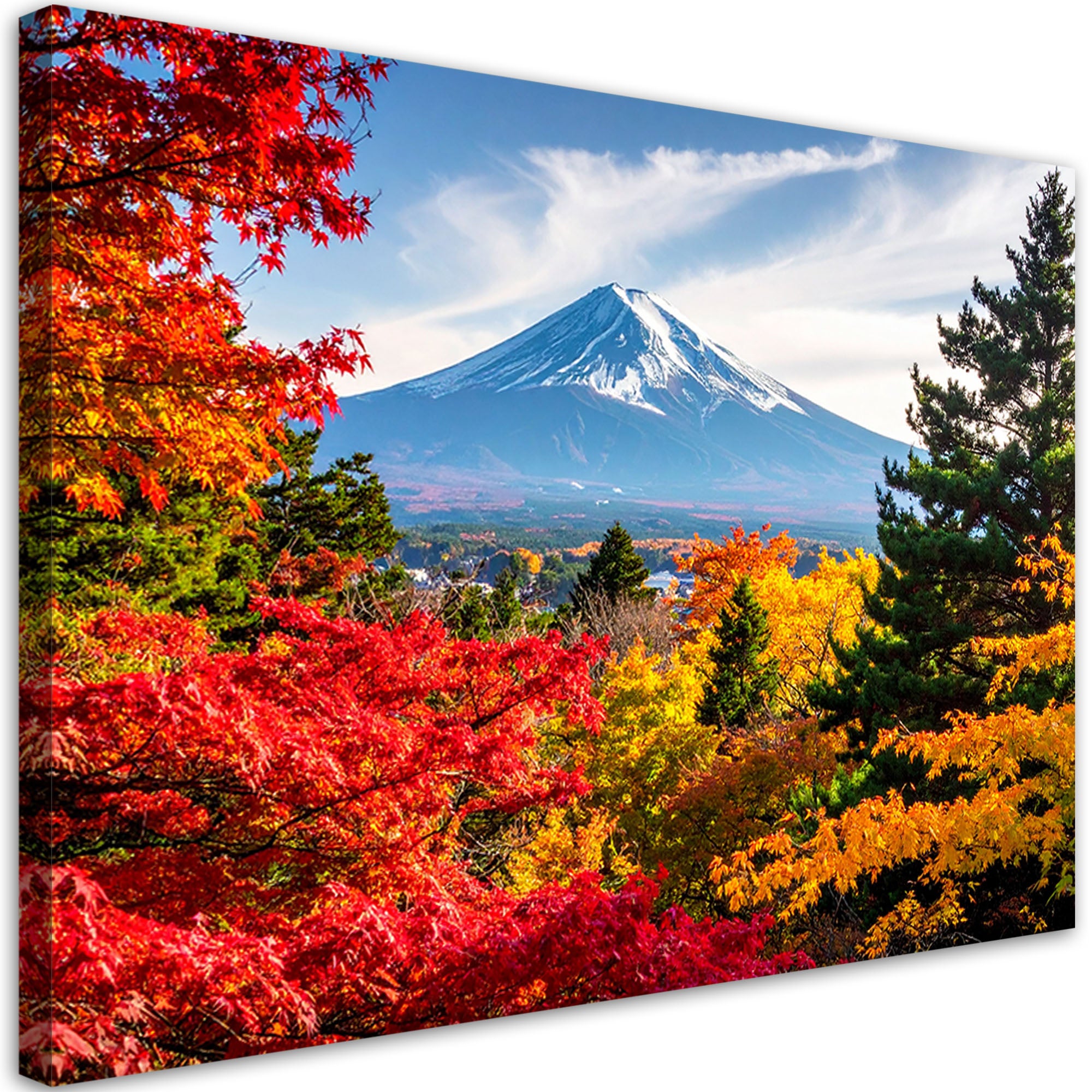 Obraz do salonu sypialni biura, Japońska góra Fuji liście pejzaż 90x60