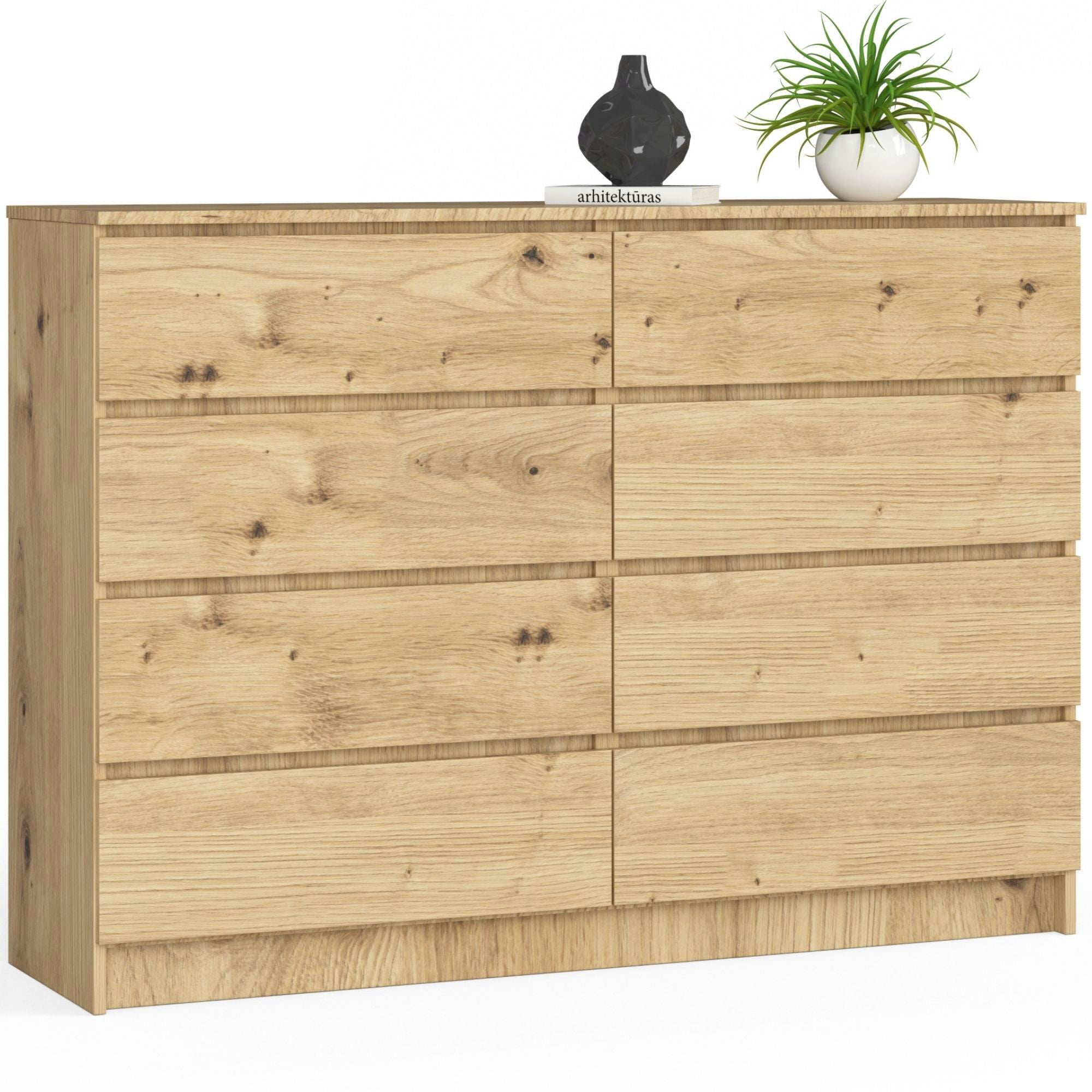 Komoda: 8 szuflad, ręcznie wykonany dąb, 138 x 99 x 40 cm