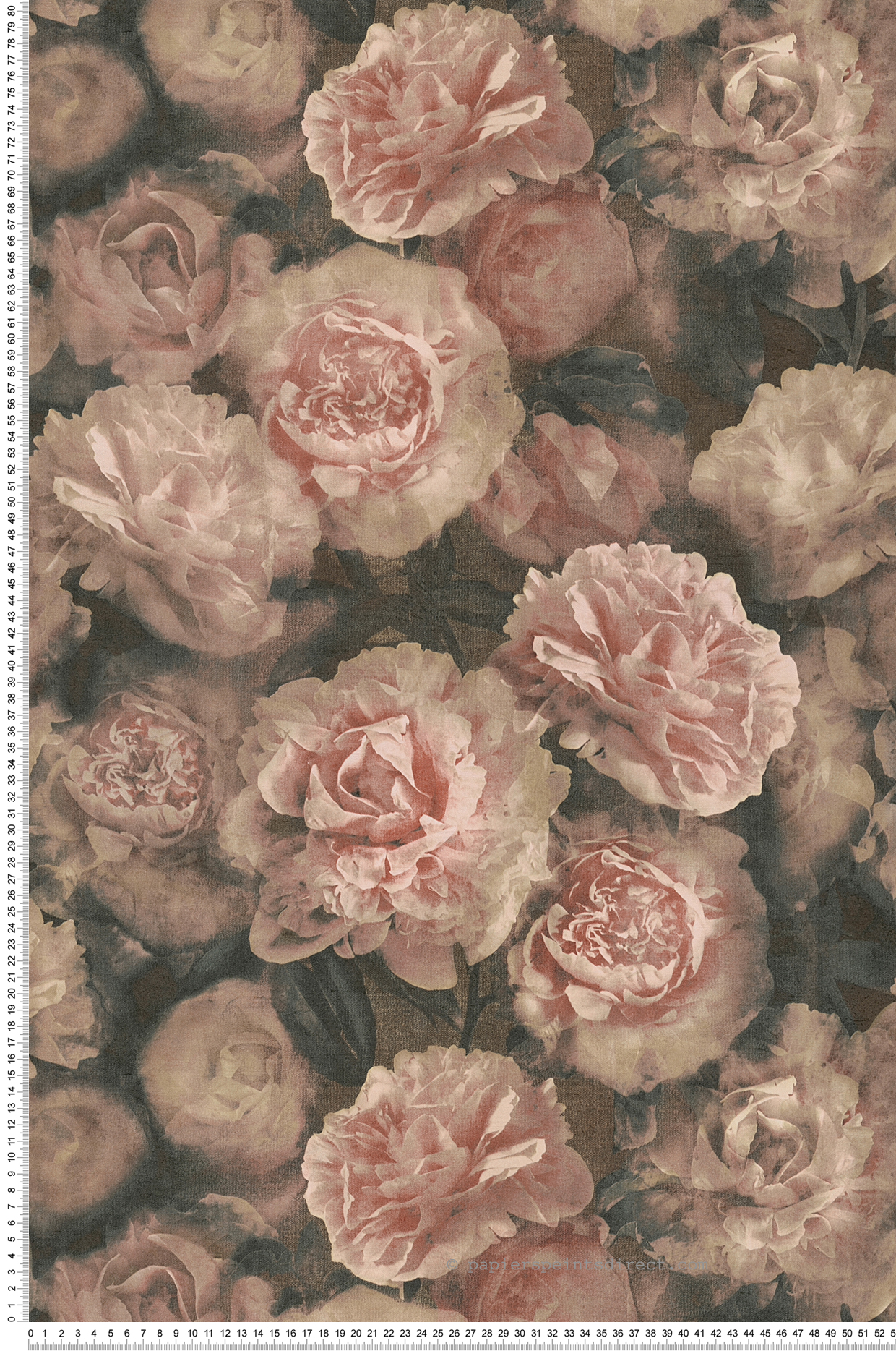 Papel pintado flores rosa viejo y verde grisáceo - 53 cm x 10,05 m - a.s. création