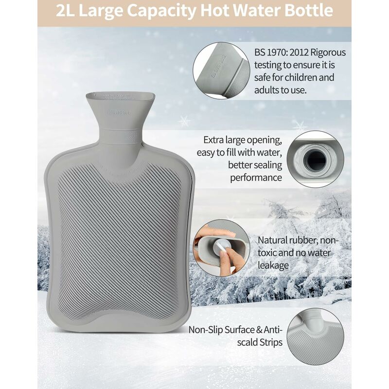 Chauffe Pied,2L Bouillotte Pieds non électrique avec Housse en Peluche Semelle Antidérapante Durable,Chaufferette Pieds Reutilisable - 3