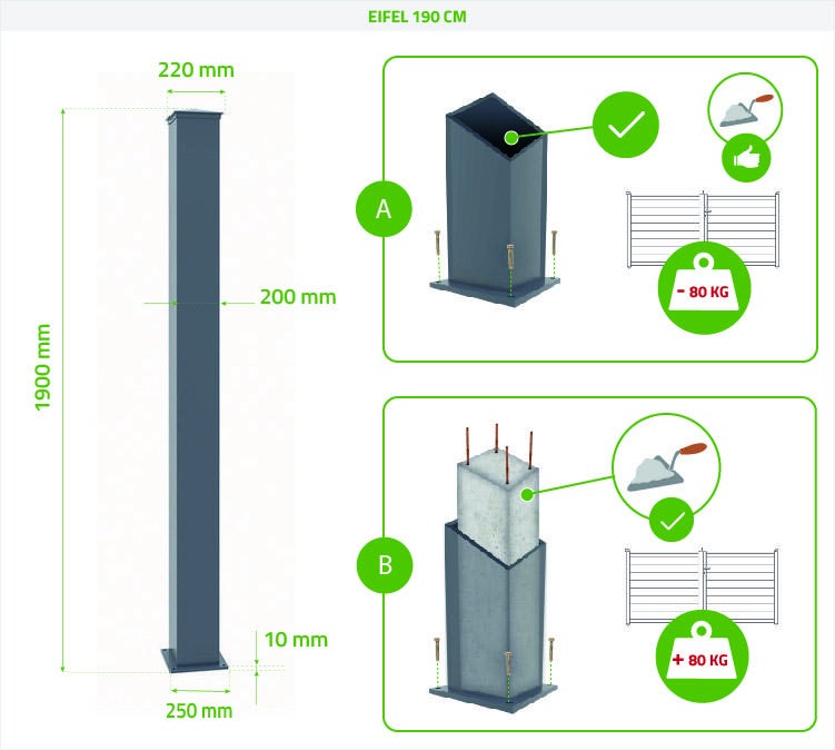 Słupek EIFEL 20x20 w aluminium W.190cm - Szary antracyt - Leroy Merlin