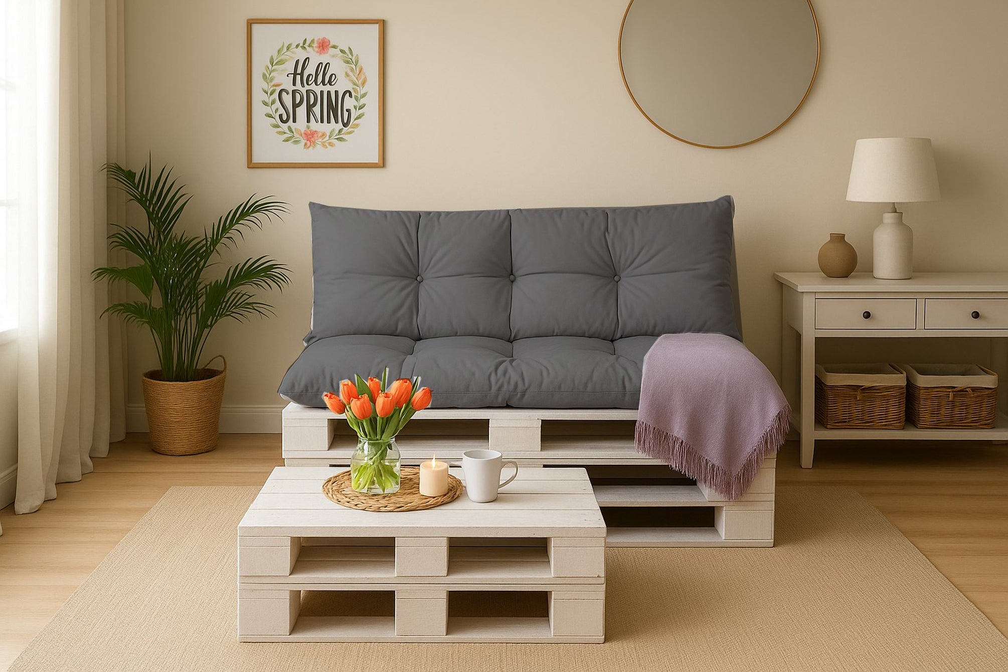 Coussins pour palettes, Assise 120x50 et Dossier 120x40cm Anthracite, coussins canapé / coussin palette in / extérieur, SETGARDEN - 5