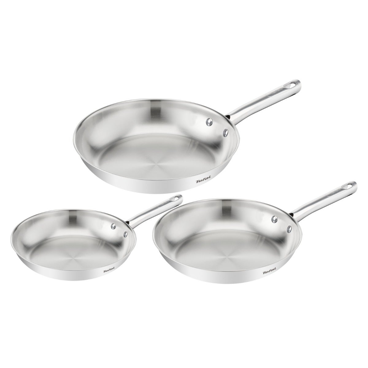 Set de tigai cu 3 piese Tefal Duetto On B866S334, 20/24/28 cm, otel inoxidabil, baza Thermo-Fusion™, inductie