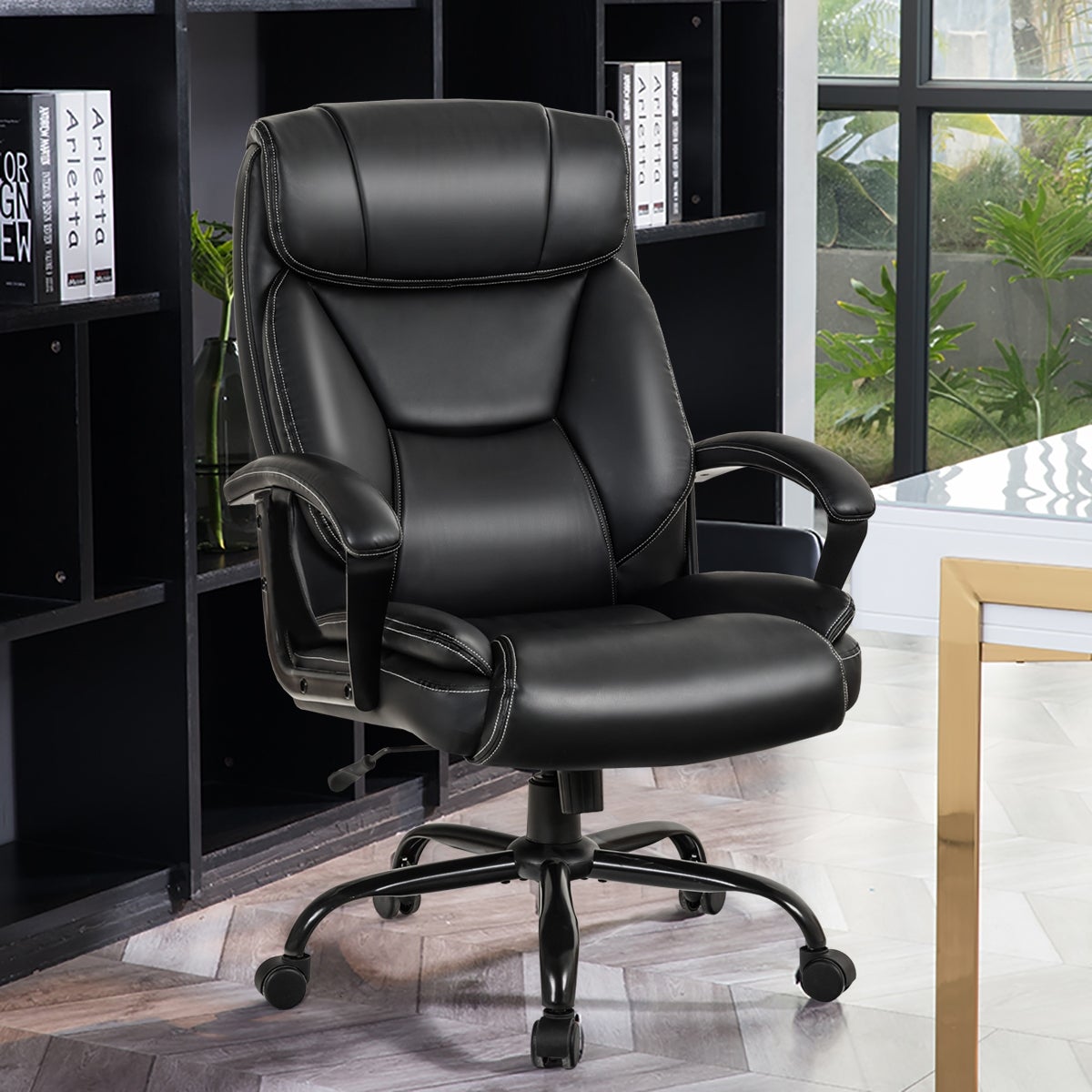 Essenza  Silla Ejecutiva De Oficina Ergonómica Cuero Giratoria 360° Brazos Acolchados Regulable 74X69x117-127Cm Negro , Leroy Merlin