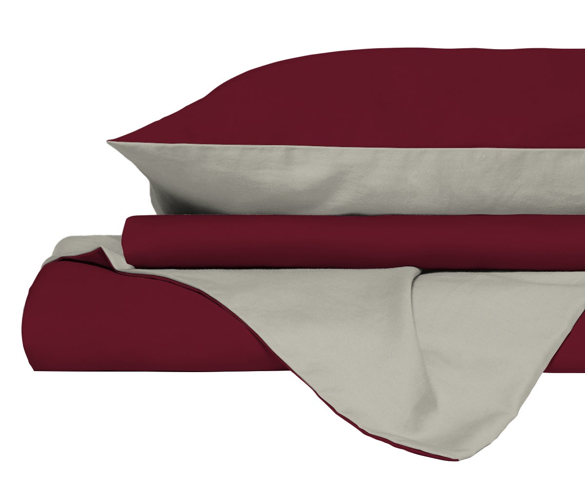 Housse de couette bordeaux/crème, 1 place et demie - taie d’oreiller 52x82cm - 2