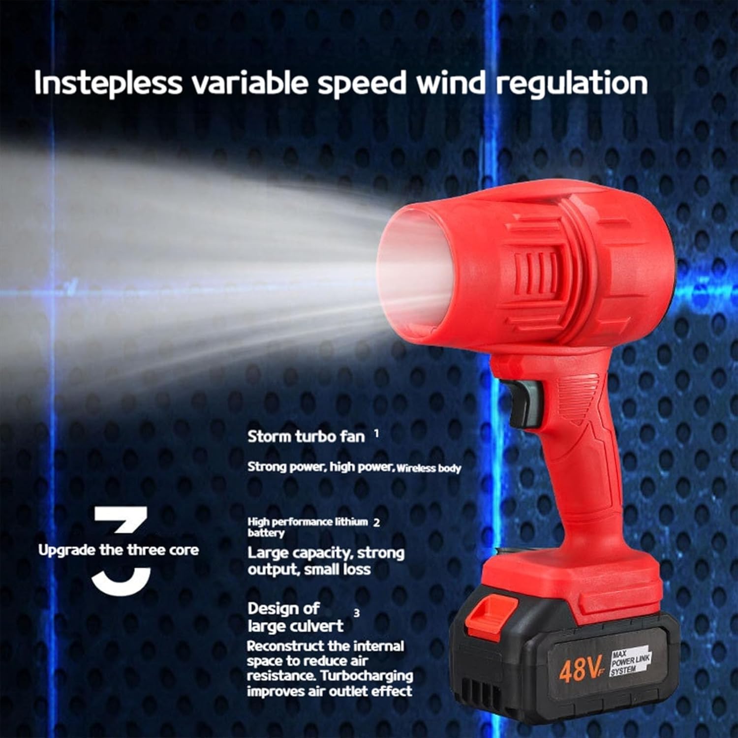 Aspirateur portable 48 V, mini turbo-ventilateur sans fil 280 000 tr/min, souffleur feuilles vitesse variable,dépoussiérage puissant et séchage rapide - 2