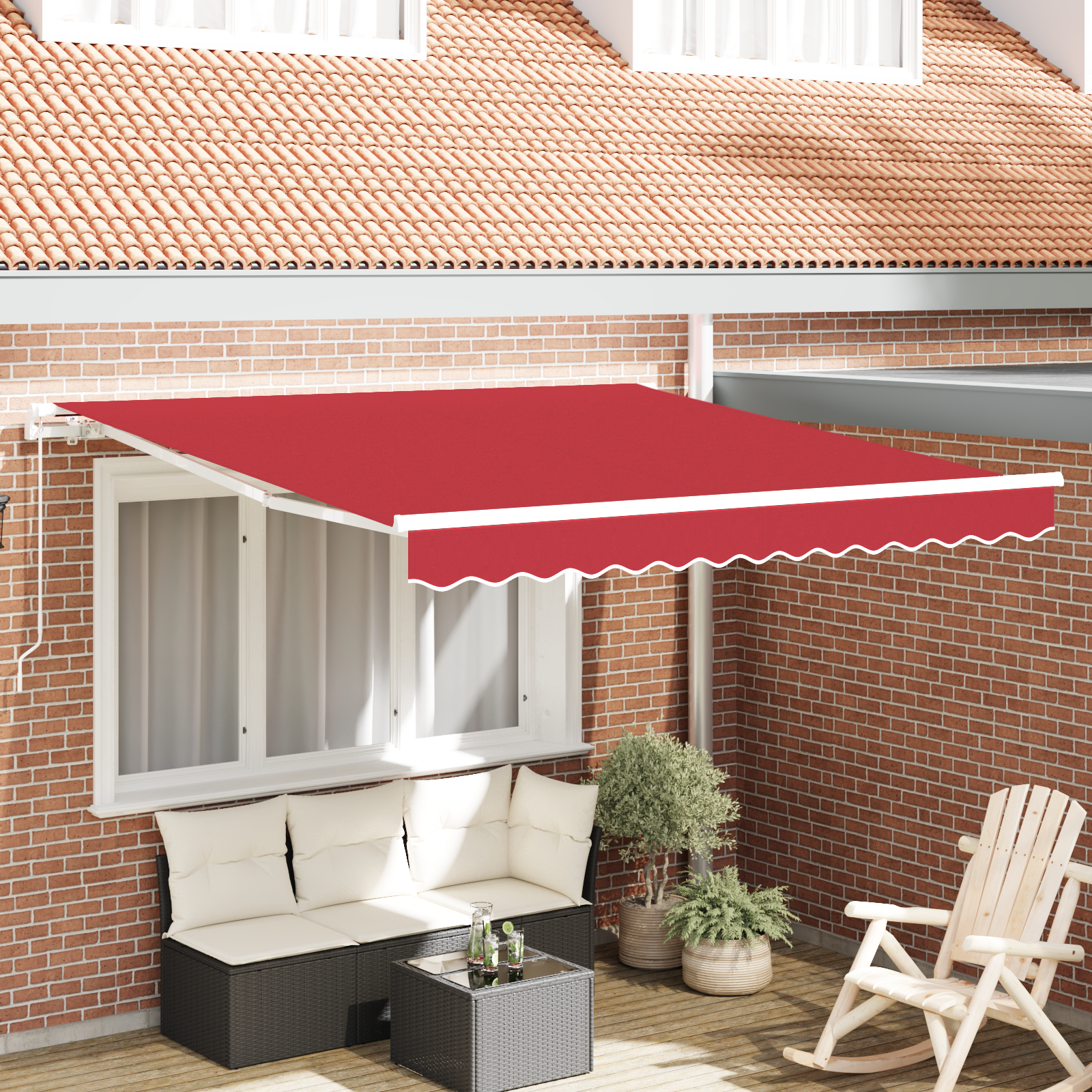 Markiza zwijana Czerwony 350 x 250 cm Poliester i aluminium vidaXL