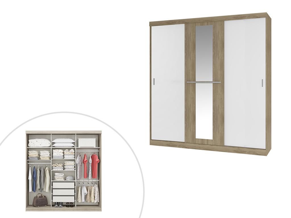 Armoire 3 portes coulissantes - Avec miroir - L205 cm - Naturel et beige - DIDDA II - 5