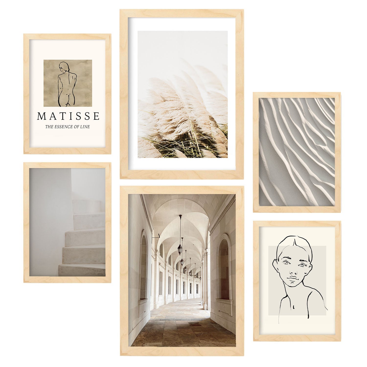 6 láminas fotografia dibujo matisse cuadros decorativos ilustracion arte lineal pósteres para enmarcar salon comedor a3 y a4 con marco madera clara
