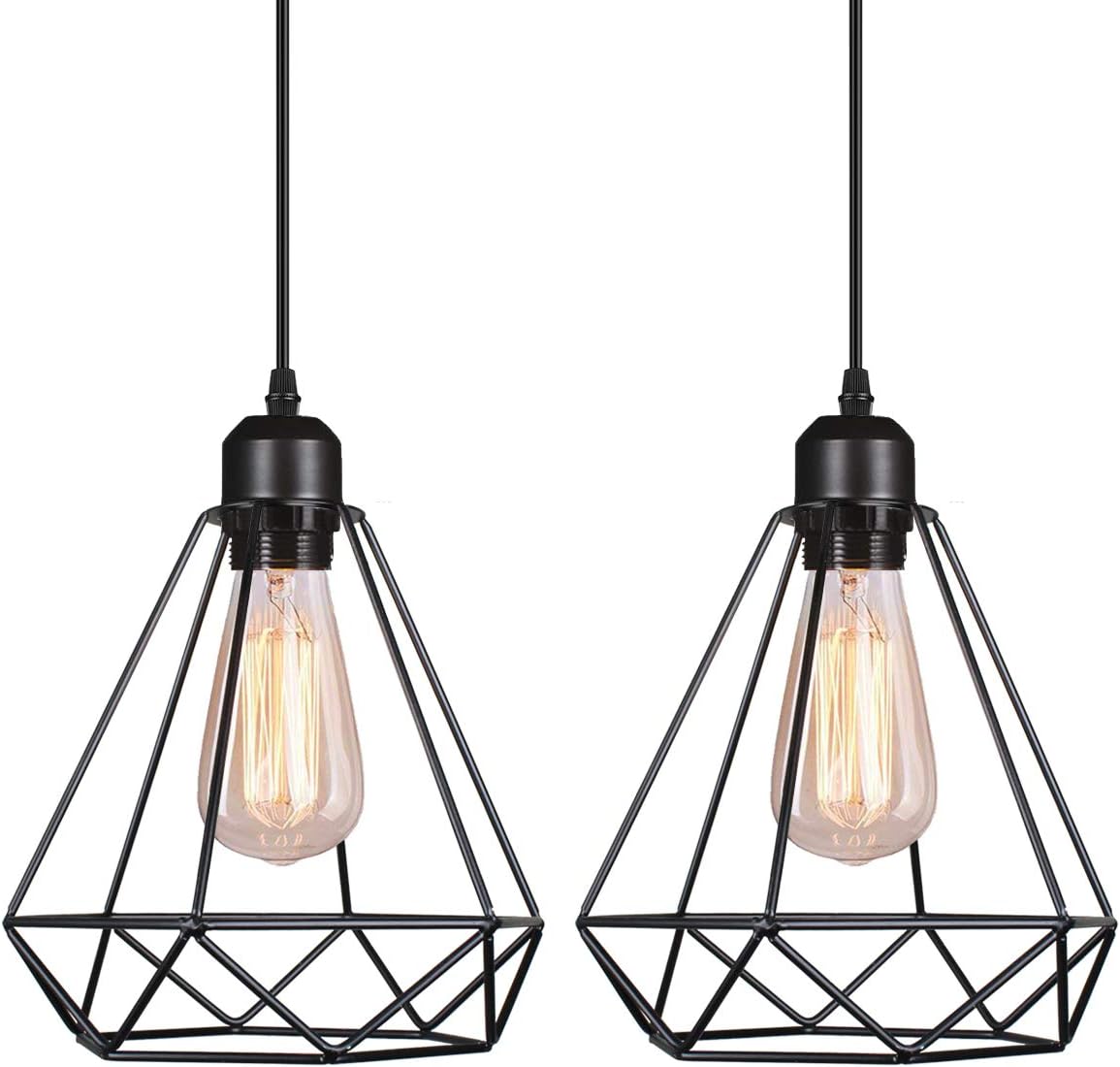 2Pcs E27 Métal Vintage Suspensions Luminaires Retro Plafonniers