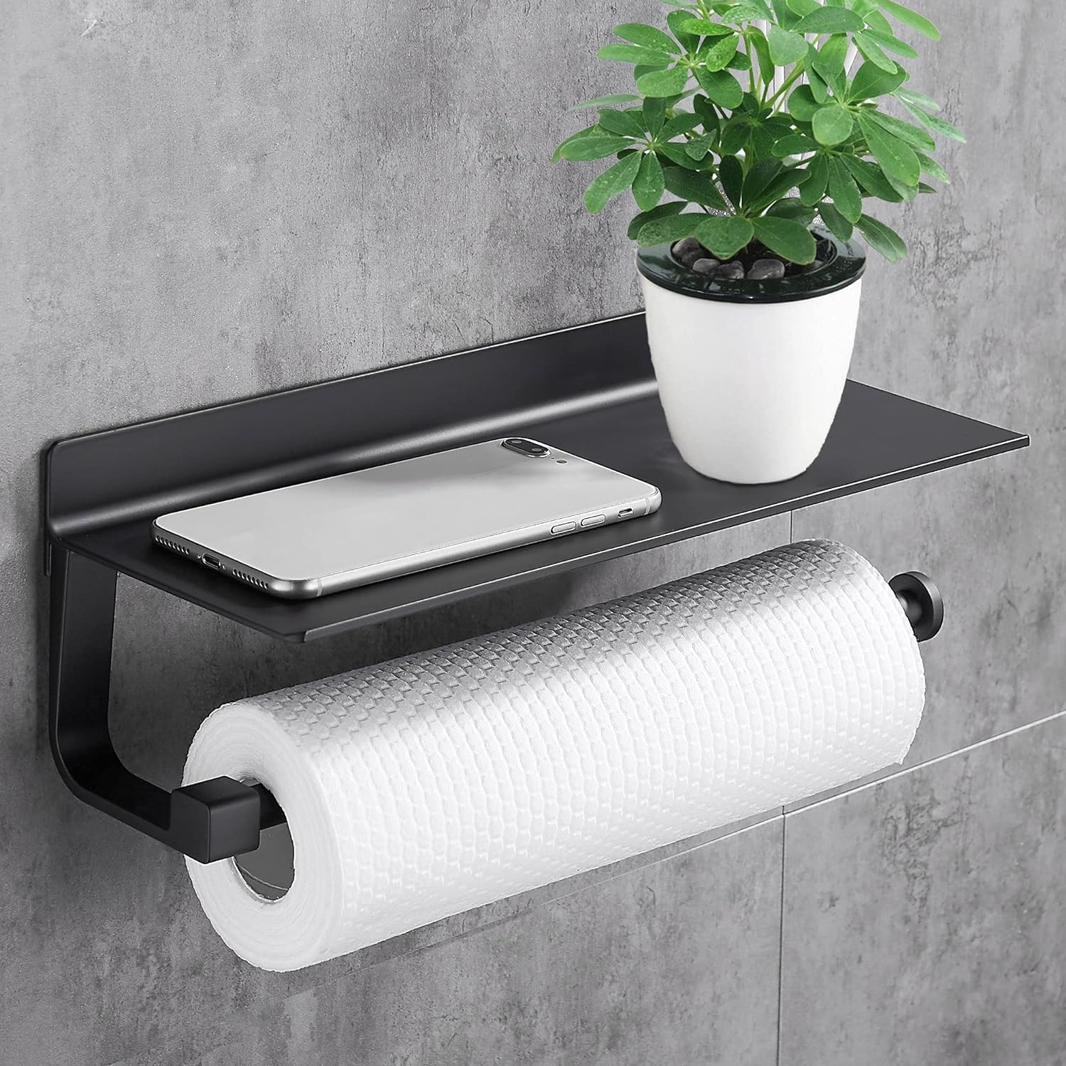 Uchwyt na papier toaletowy, uchwyt na ręczniki papierowe, akcesoria kuchenne, matowe aluminium, uchwyt na papier kuchenny bez wiercenia, czarny