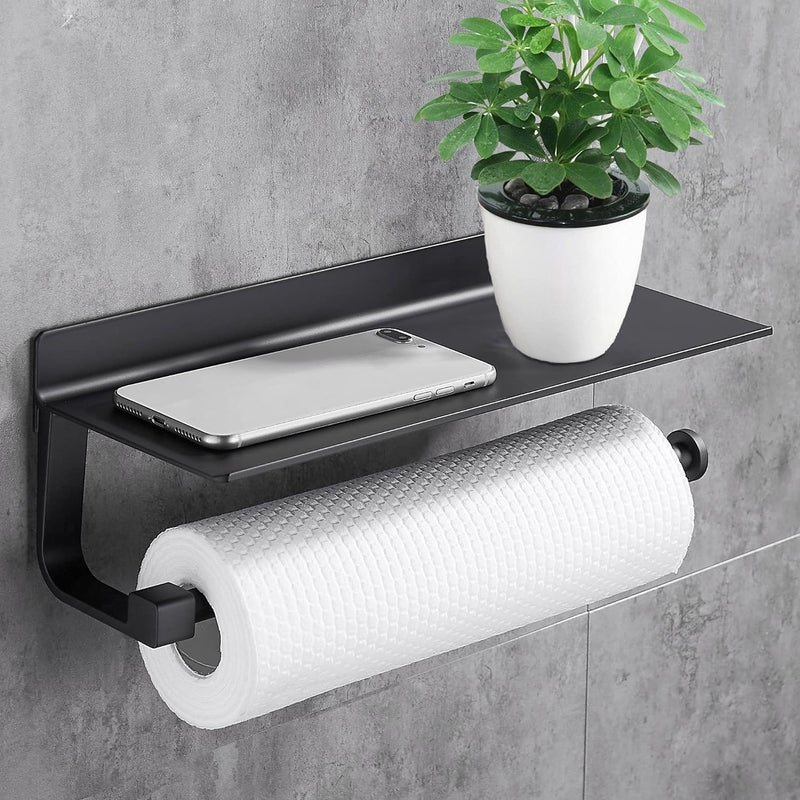 Uchwyt na papier toaletowy, uchwyt na ręczniki papierowe, akcesoria kuchenne, matowe aluminium, uchwyt na papier kuchenny bez wiercenia, czarny