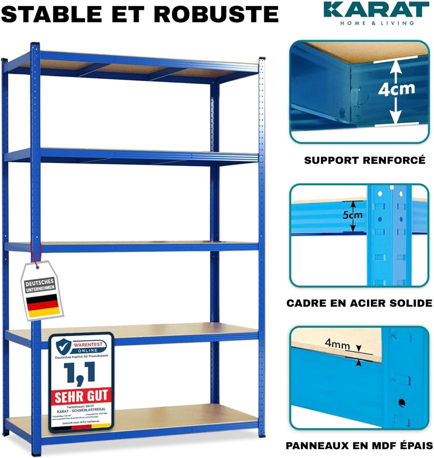 2 X Rayonnages pour charges lourdes, 200 x 120 x 60 cm, Bleu, Capacité de charge max :&nbsp; 875 kg - 3