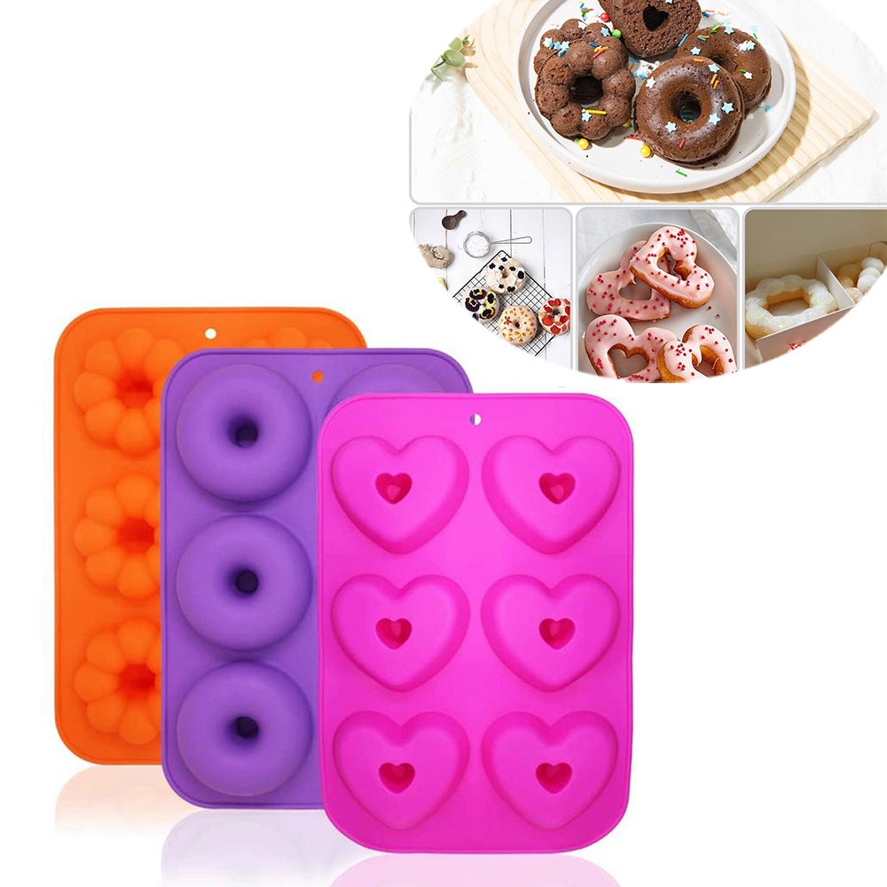 Zestaw 3 foremek do pączków, 6-komorowa forma do pączków, silikonowe formy do pączków z powłoką nieprzywierającą, odpowiednie do ciast, bajgli, ciaste