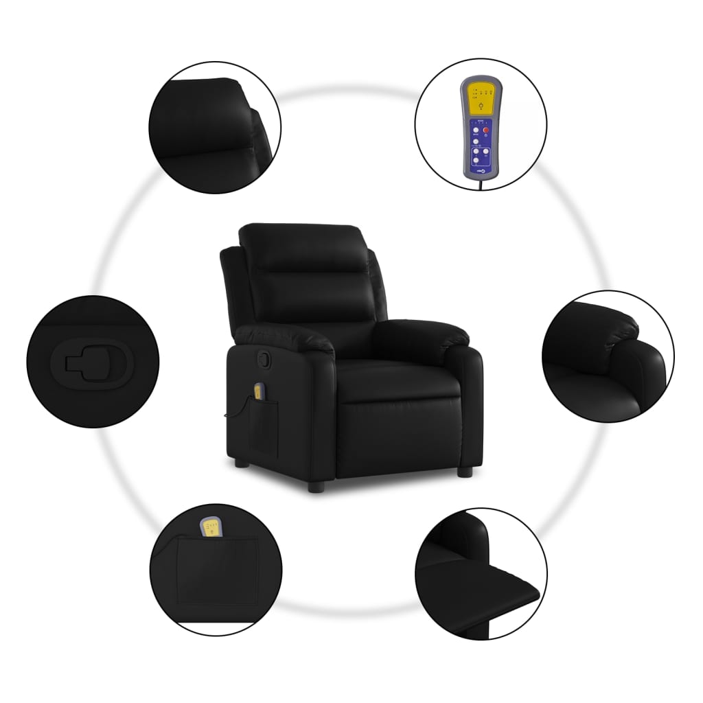 Fauteuil de Salon，Chaise，Fauteuil de massage inclinable noir similicuir - 6