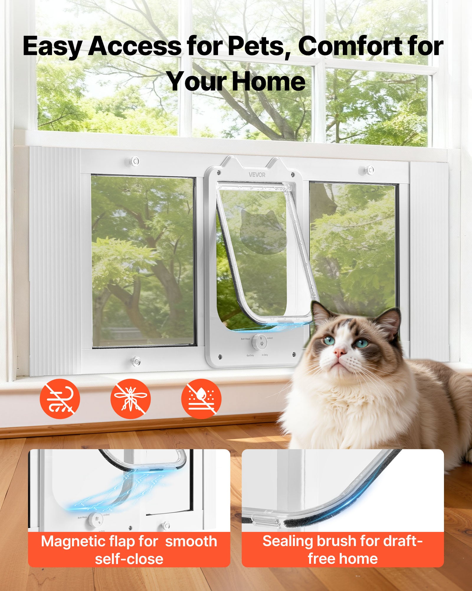 Aba Cat adequada para janelas VEVOR de 889 a 1016 mm, 4 modos de travamento, fecho magnético, vidro de alumínio de alta transparência, branco - 4
