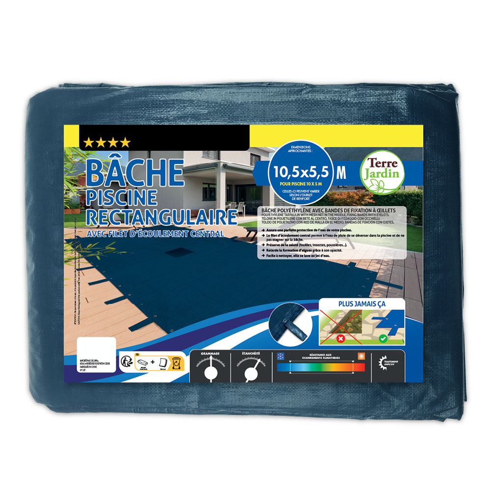 Bâche Hivernage Piscine Rectangulaire 10,5 x 5,5 m - 140g/m² - Anti-UV - 10 x 5 - Bleu - 7