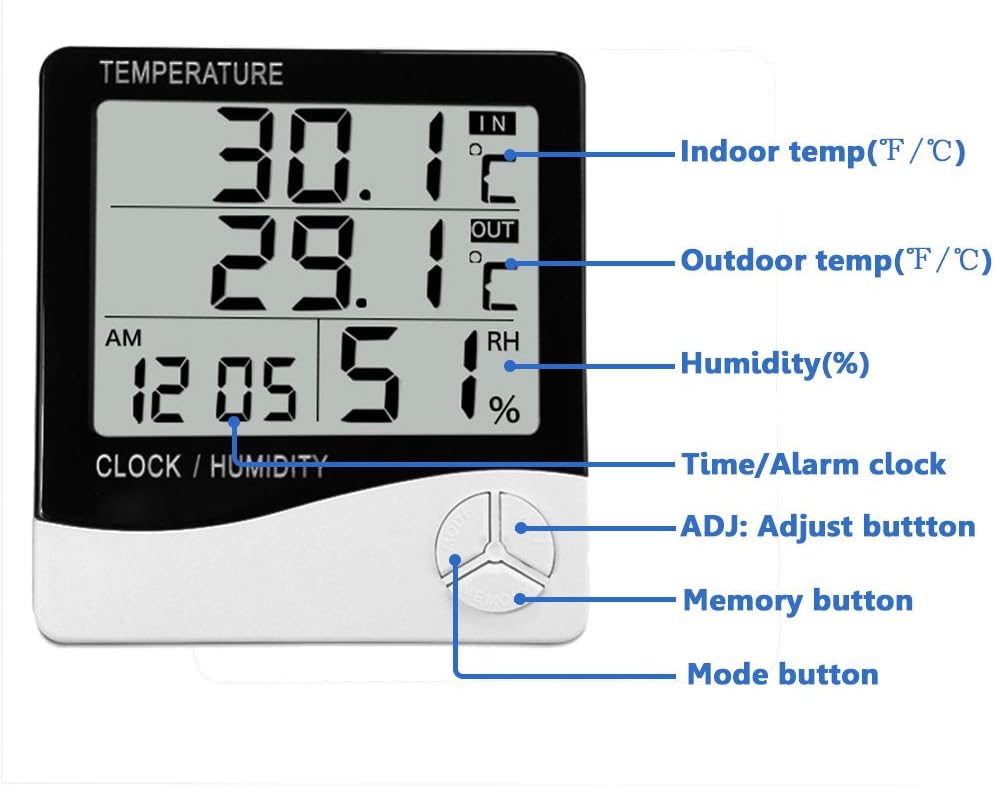 Thermomètre hygromètre numérique, moniteur d'humidité de température intérieure et extérieure, bureau à domicile température jauge d'humidité mètre - 3